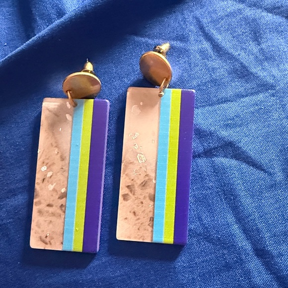 Chic Blue and Gold Geometric Earrings - Picture 2 of 3